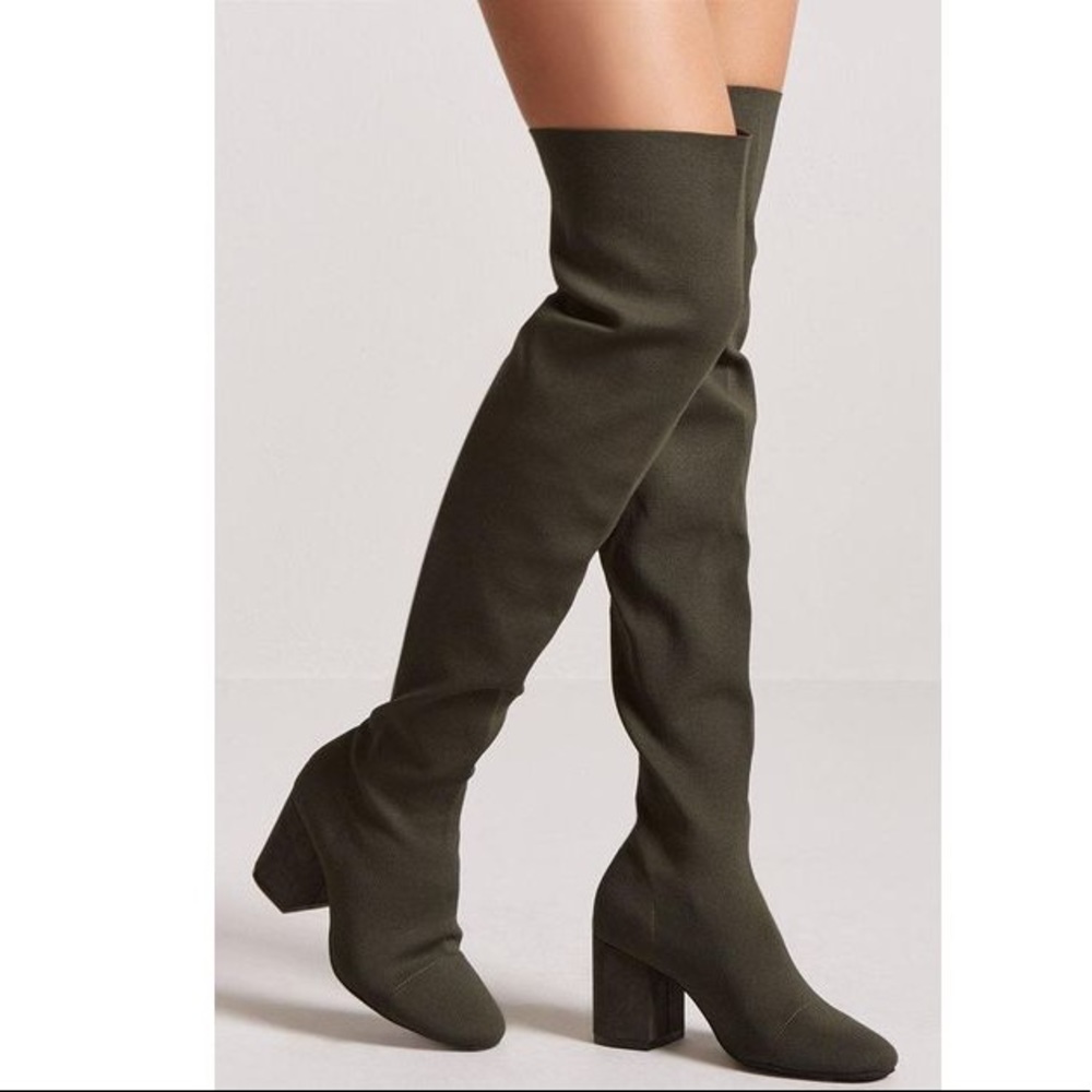 Ribbed Over The Knee Olive Boots